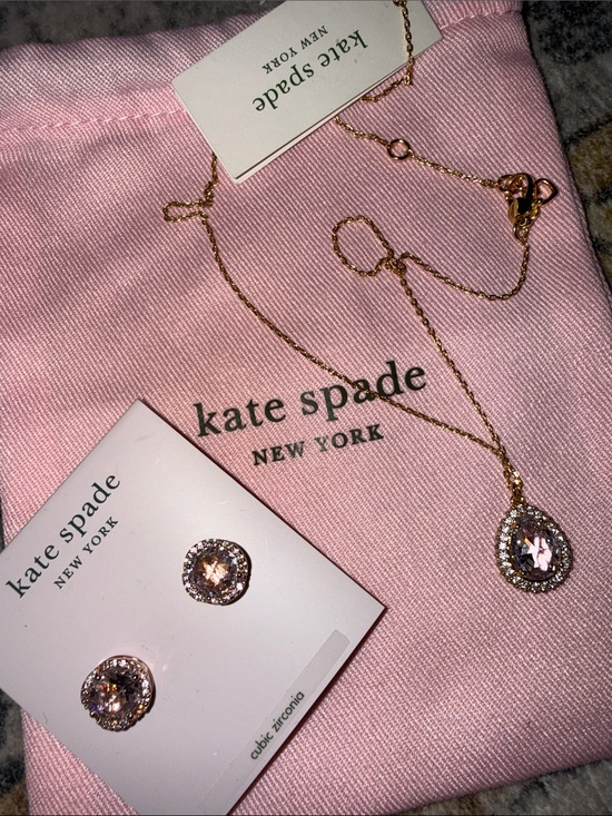 kate spade Jewelry - kate spade two pieces Gold-Tone Necklace and Crystal Earring Set